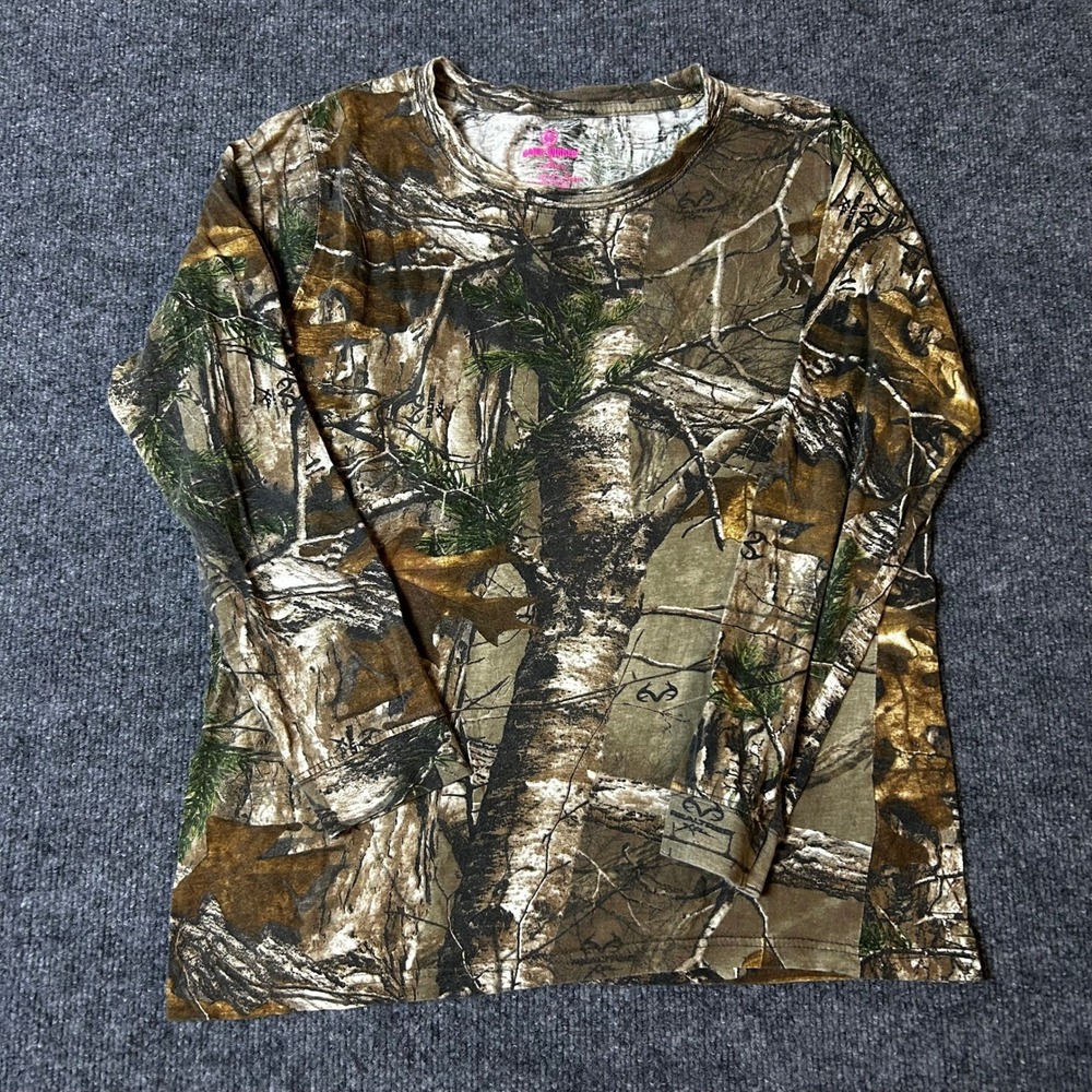 Game Winner Long Sleeve Shirt Womens Size L Camo Realtree Cotton Hunting Outdoor